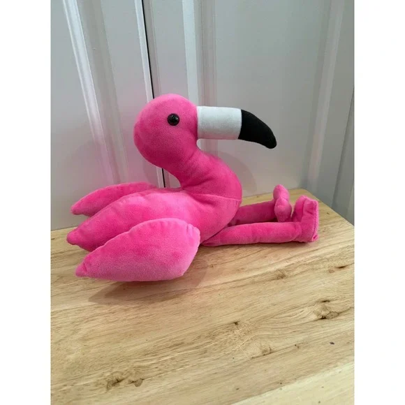 Neon Hot Pink Sitting Flamingo Plush Toy Dangly Legs - Picture 2 of 5